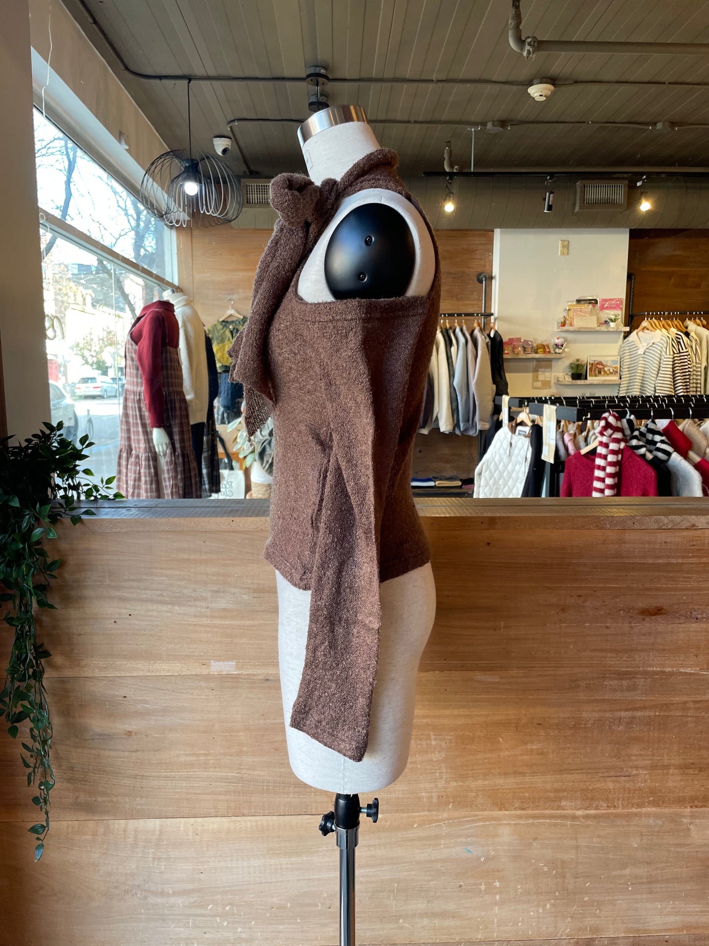 Cut out Shoulder Top with Neck Tie