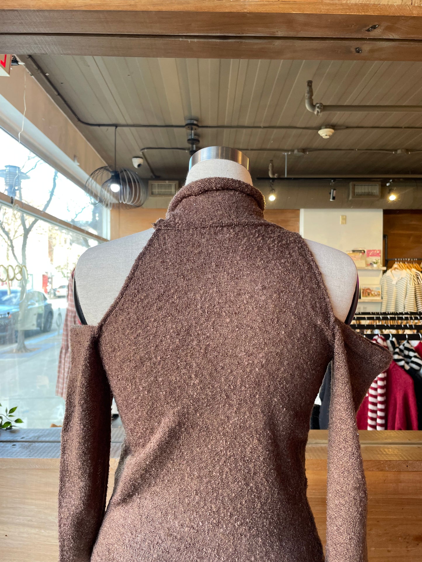 Cut out Shoulder Top with Neck Tie