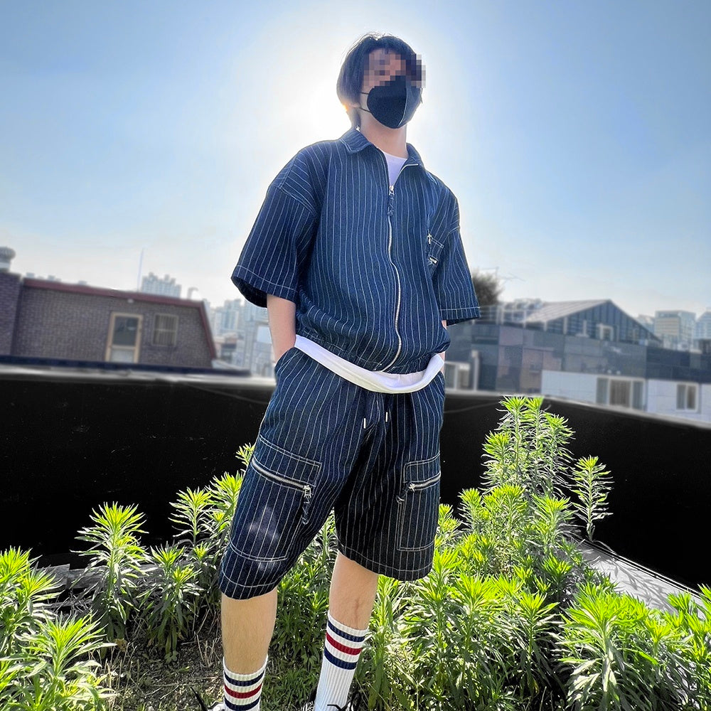 Men's Oversized Striped Denim Summer Set