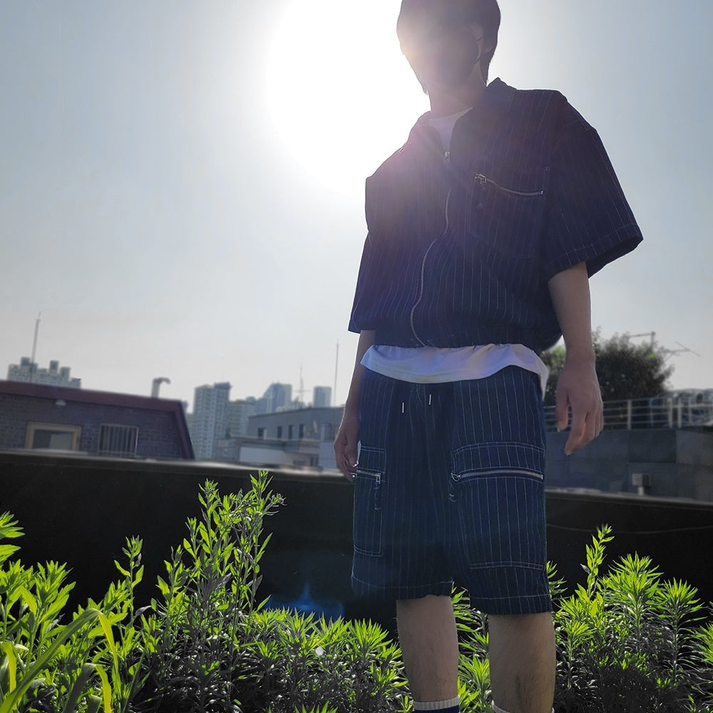 Men's Oversized Striped Denim Summer Set