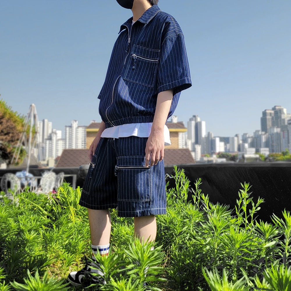 Men's Oversized Striped Denim Summer Set