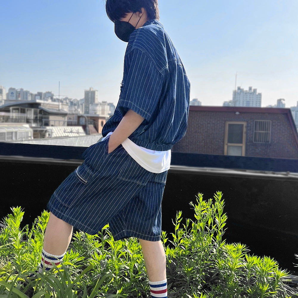 Men's Oversized Striped Denim Summer Set