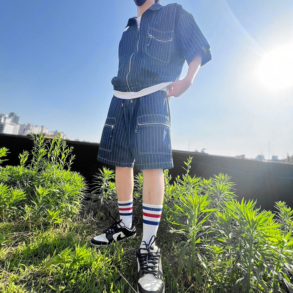 Men's Oversized Striped Denim Summer Set