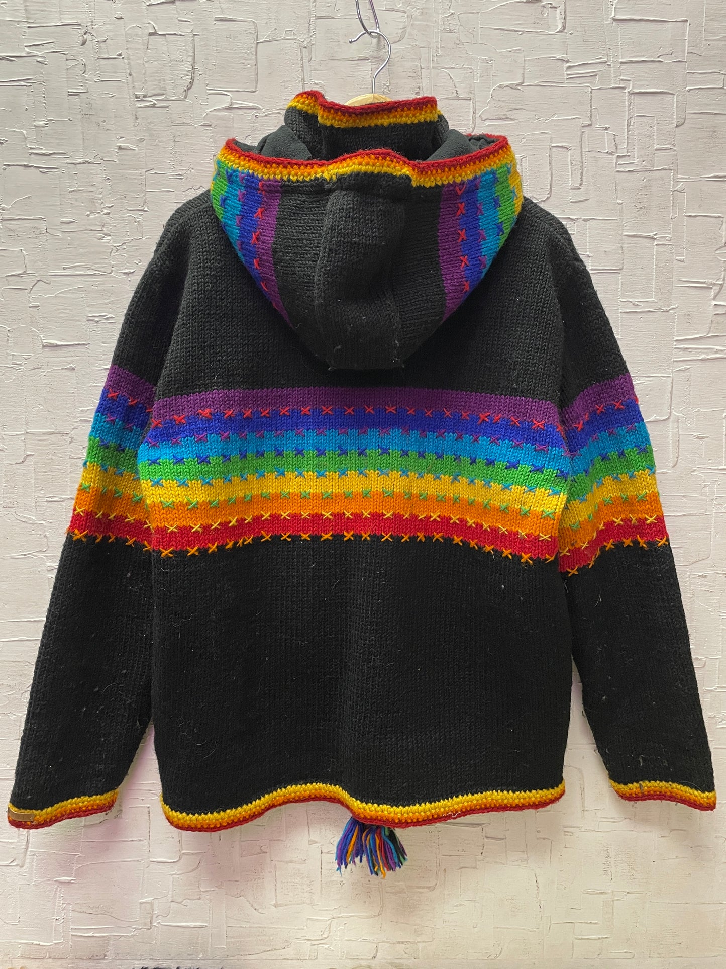 Vintage Rainbow Wool Knit Zip Up Hooded Coat