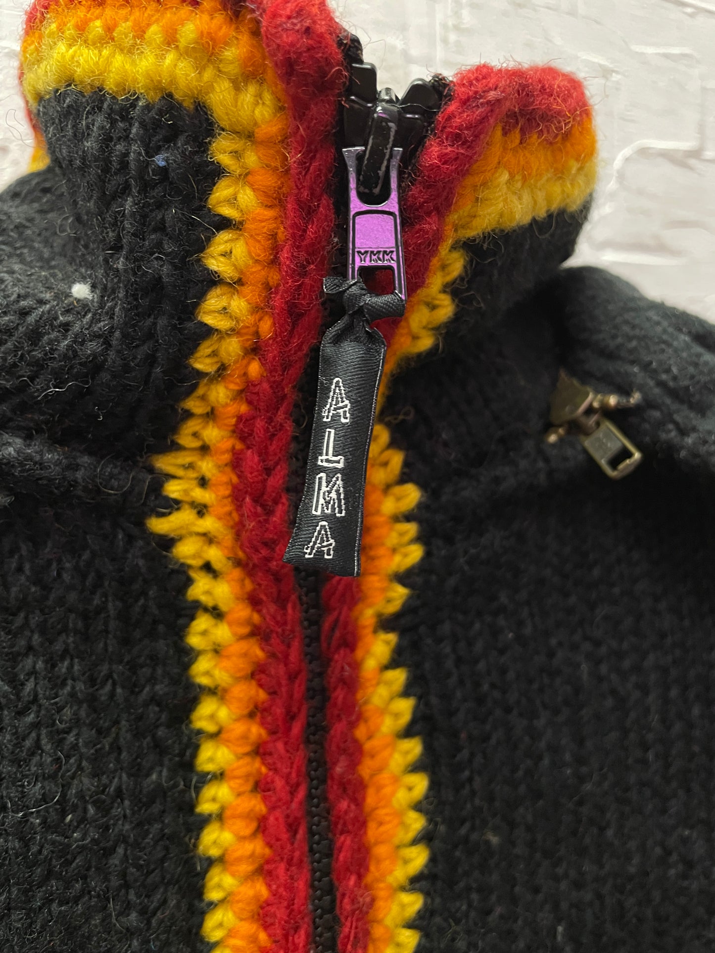 Vintage Rainbow Wool Knit Zip Up Hooded Coat