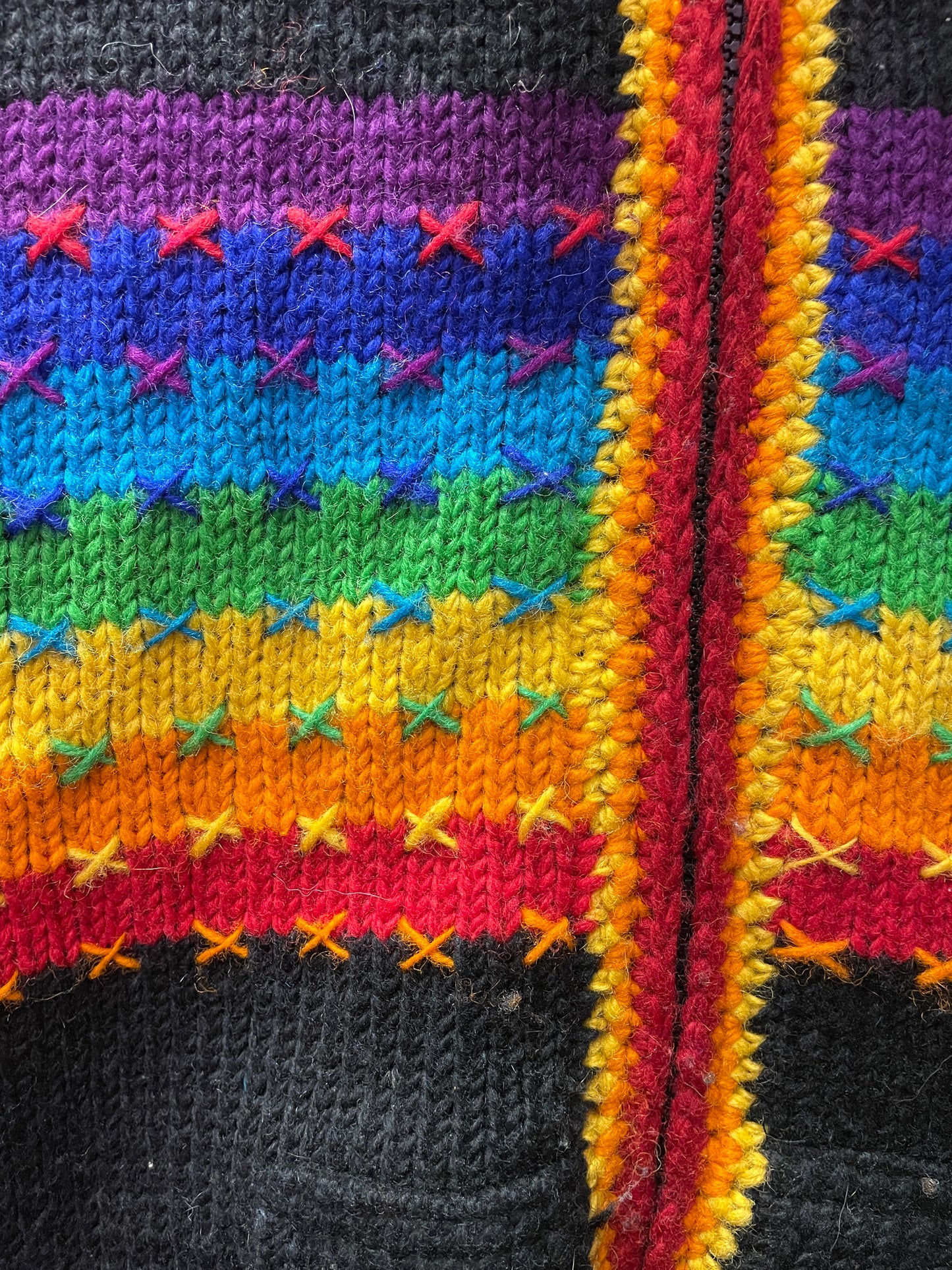 Vintage Rainbow Wool Knit Zip Up Hooded Coat