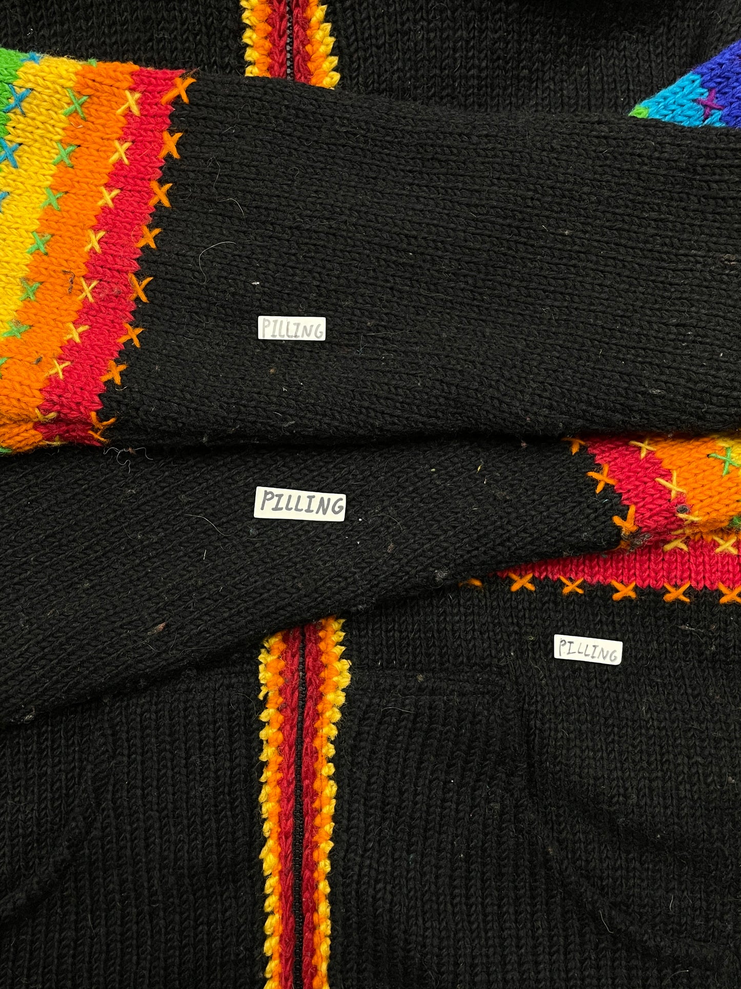 Vintage Rainbow Wool Knit Zip Up Hooded Coat
