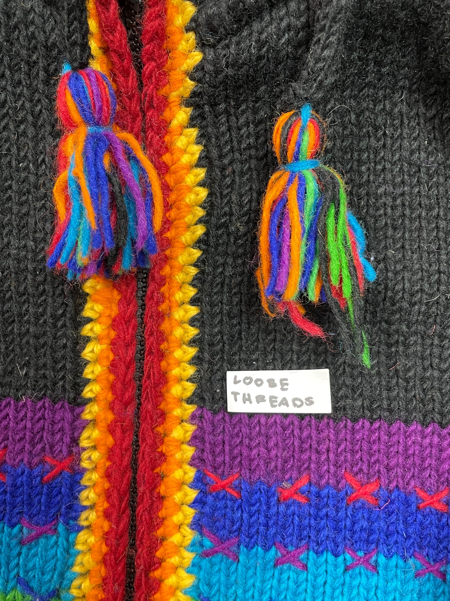 Vintage Rainbow Wool Knit Zip Up Hooded Coat