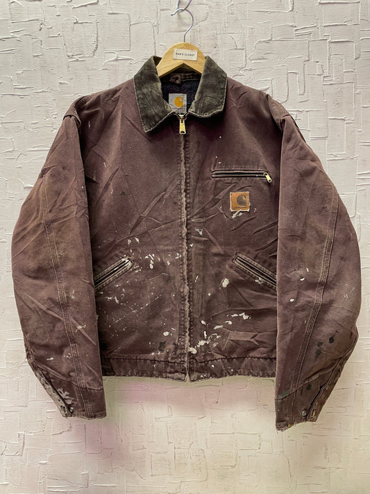 Vintage Distressed Carhartt Blanket Lined Burgundy/Maroon Detroit Jacket
