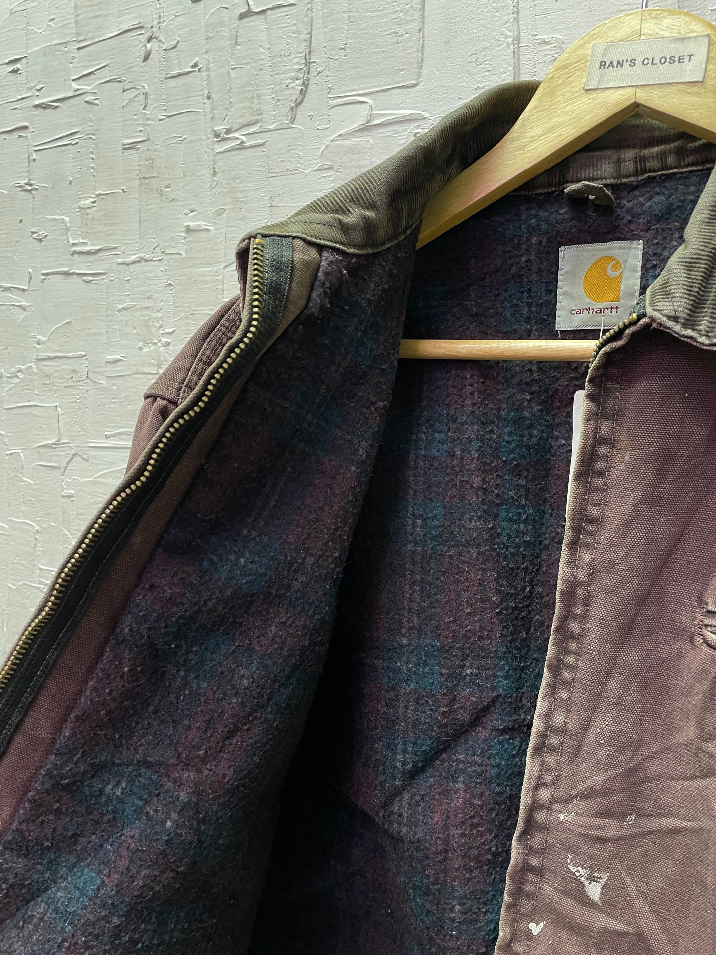 Vintage Distressed Carhartt Blanket Lined Burgundy/Maroon Detroit Jacket