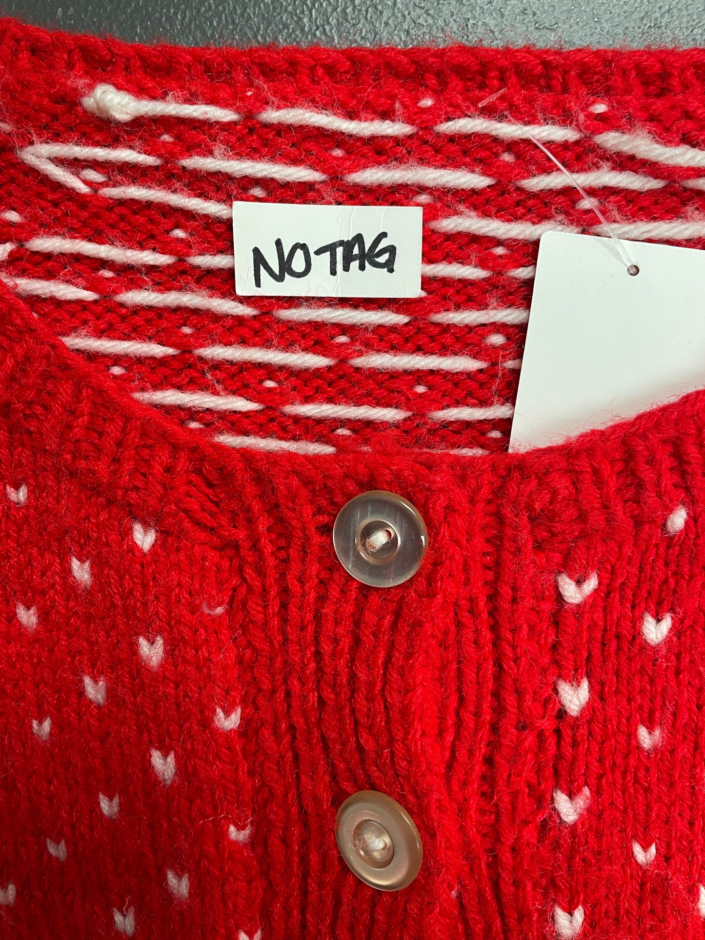 Vintage Red and White Heart Patterned Knit Cardigan