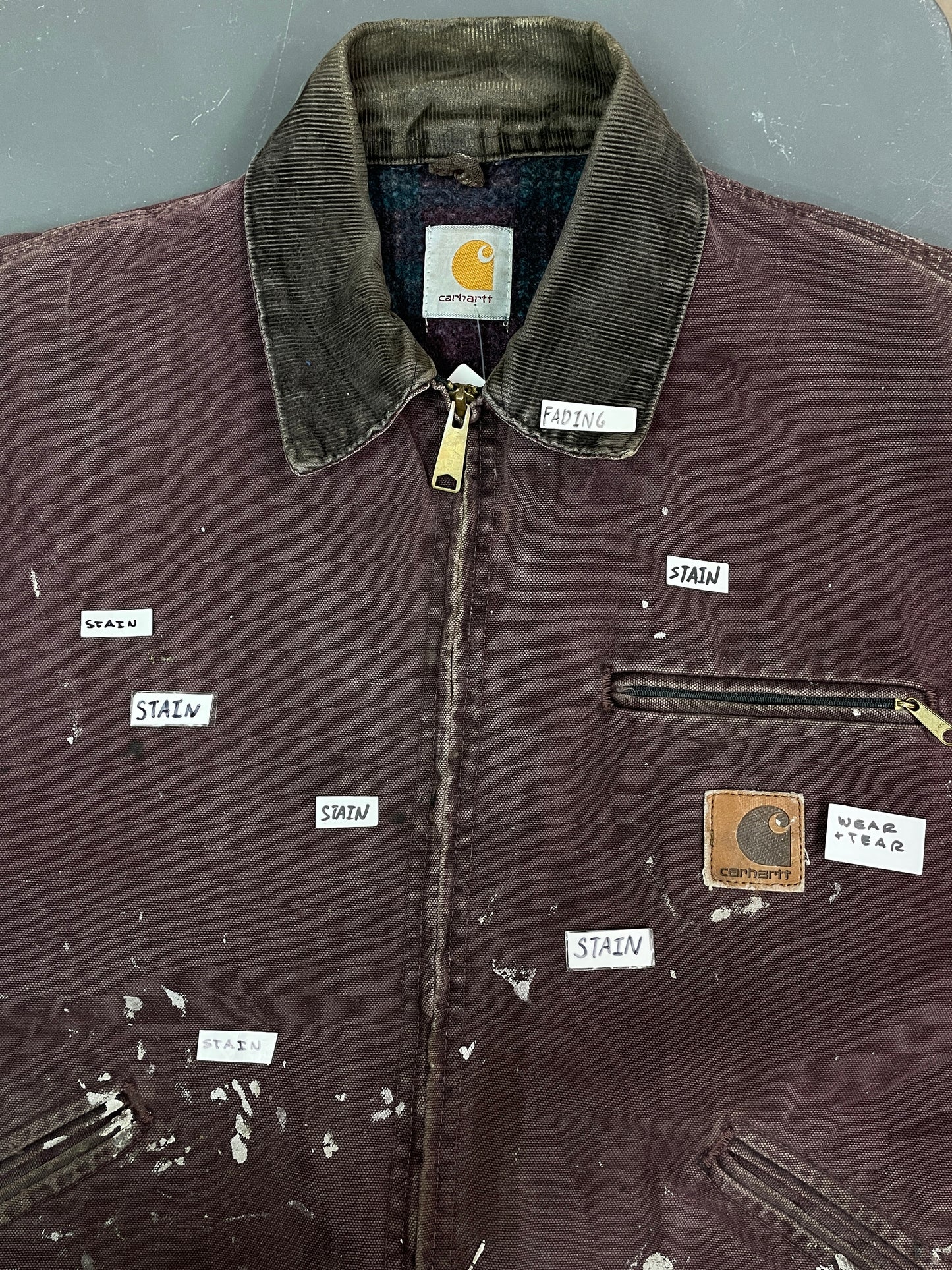 Vintage Distressed Carhartt Blanket Lined Burgundy/Maroon Detroit Jacket