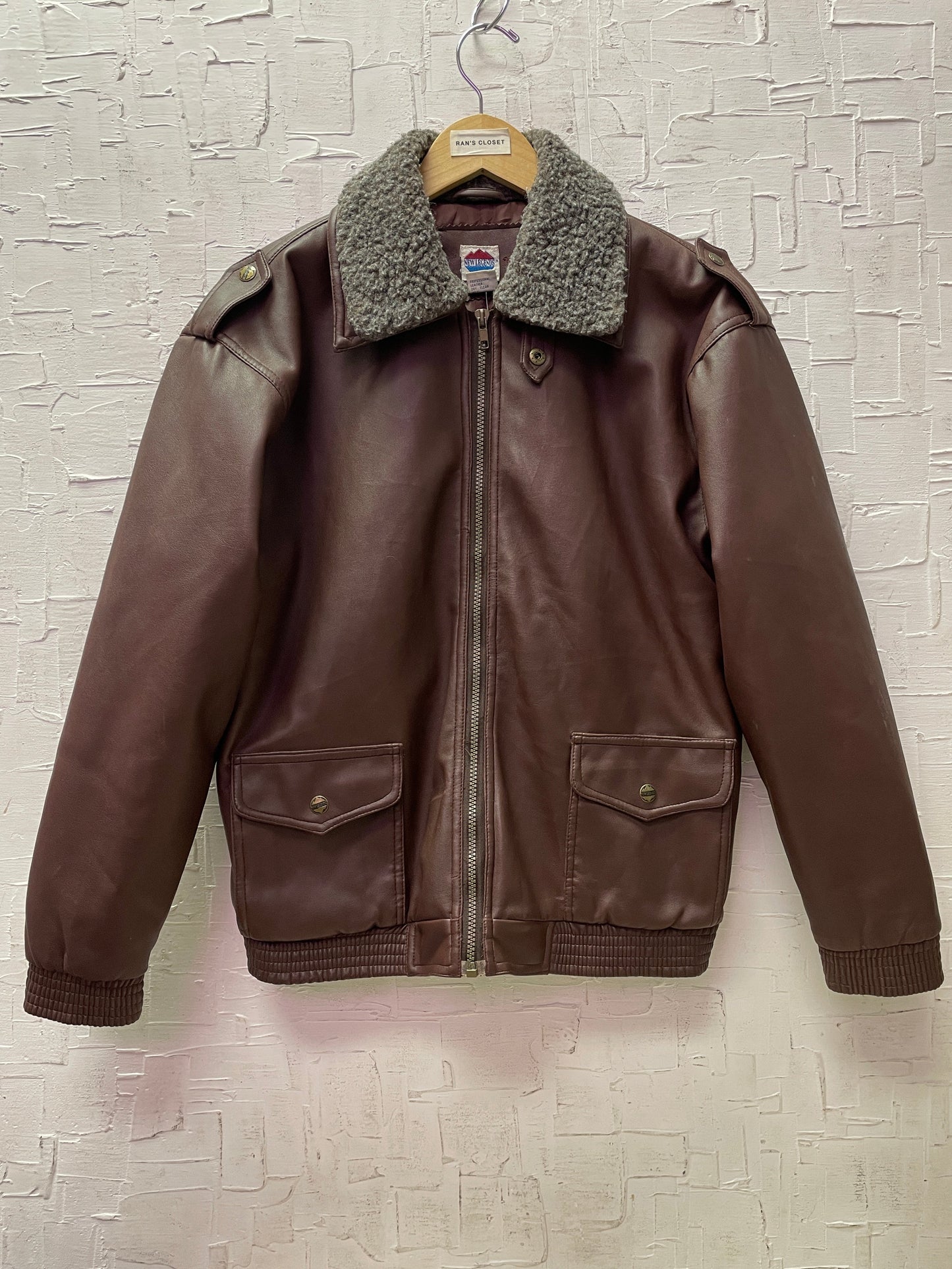 Vintage New Legends Burgundy Faux Leather Bomber Jacket