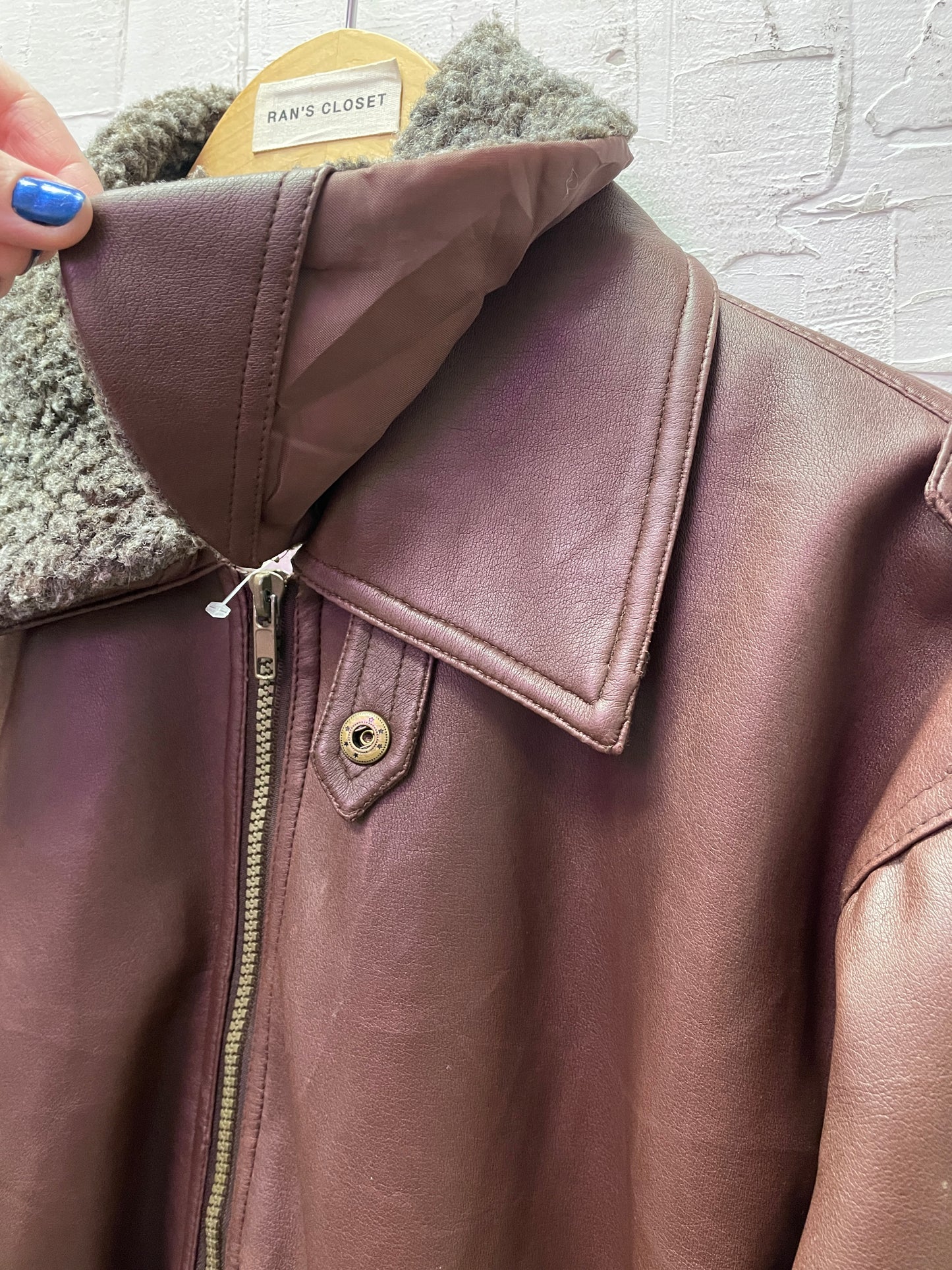 Vintage New Legends Burgundy Faux Leather Bomber Jacket