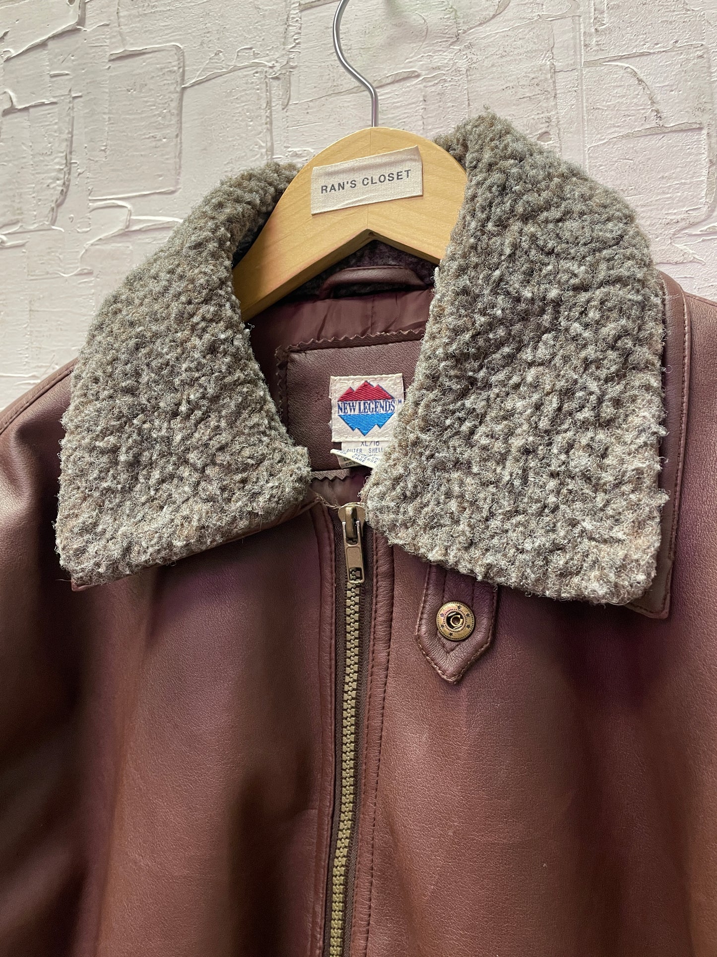 Vintage New Legends Burgundy Faux Leather Bomber Jacket