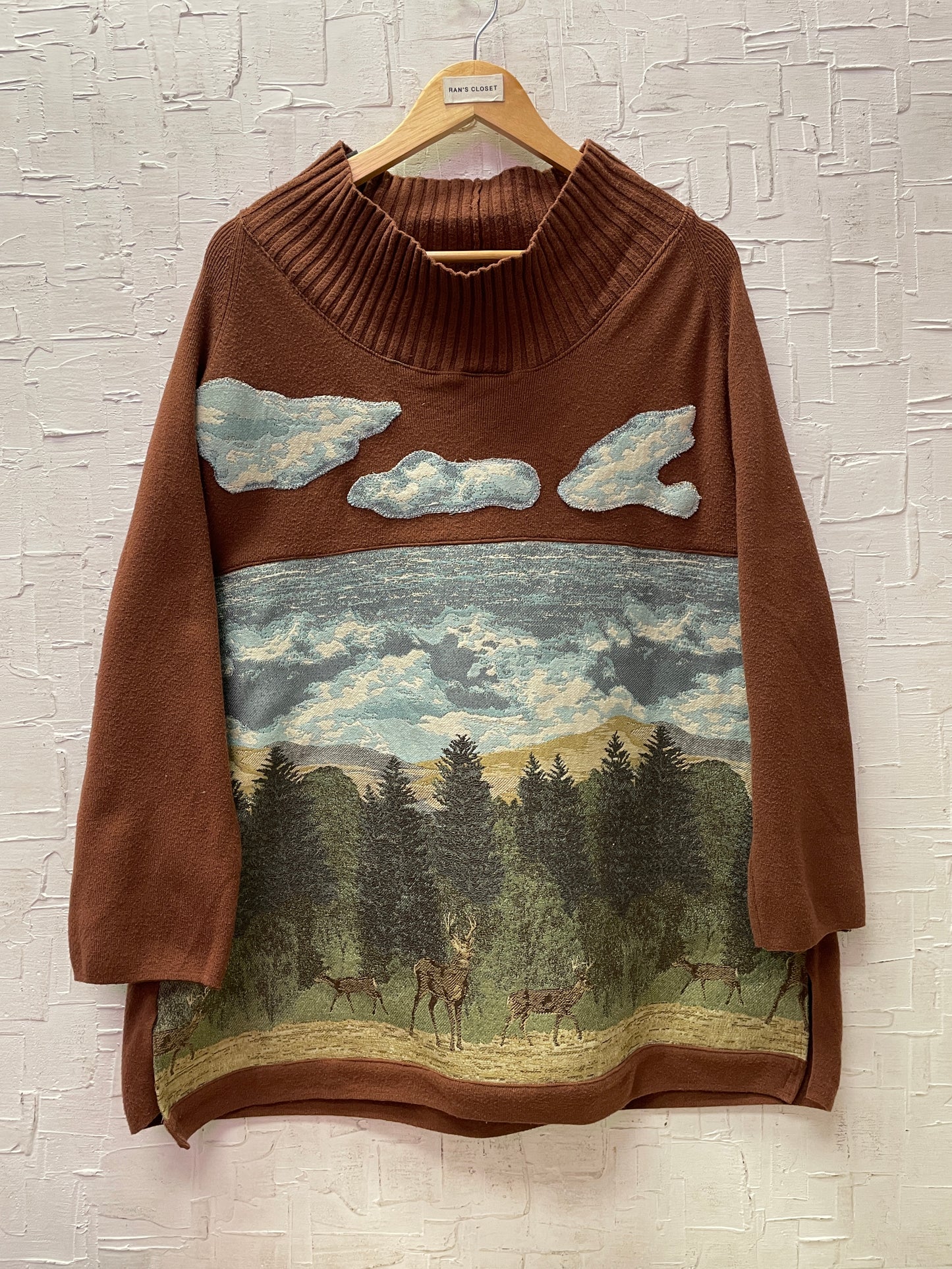 Vintage Wide Neck Tapestry Graphic Sweater