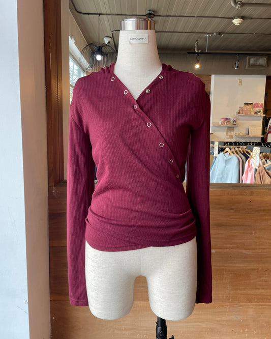 Snap Detail Hooded Top