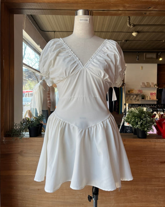 Drop Waist Mini Dress with Puffed Sleeves