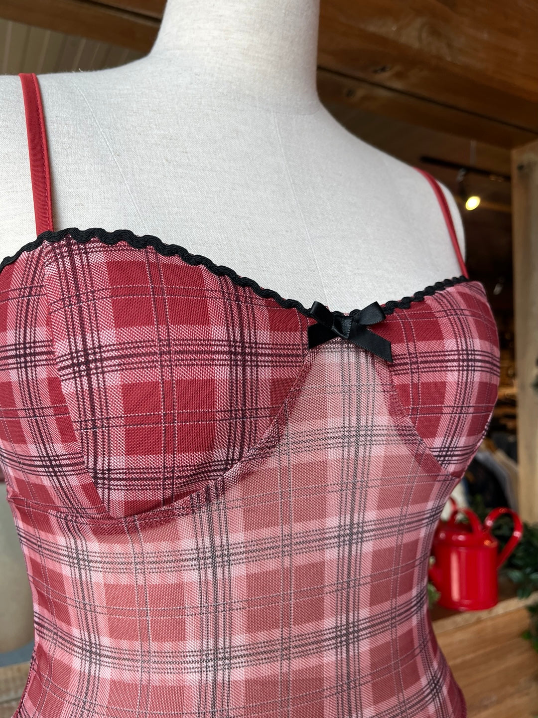 Plaid Mesh Bustier Tank Top