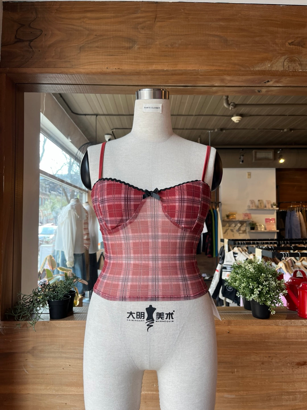 Plaid Mesh Bustier Tank Top