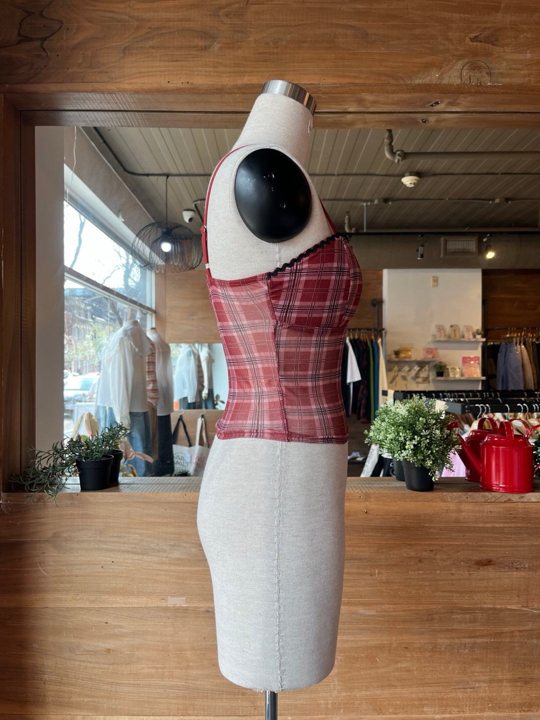 Plaid Mesh Bustier Tank Top