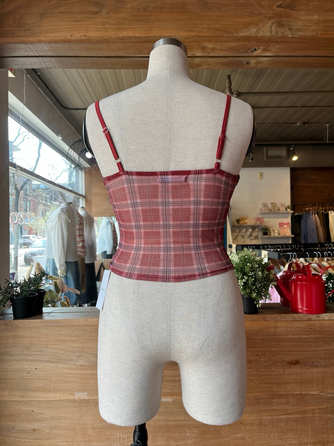 Plaid Mesh Bustier Tank Top