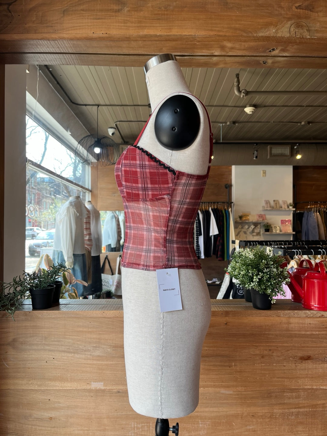 Plaid Mesh Bustier Tank Top