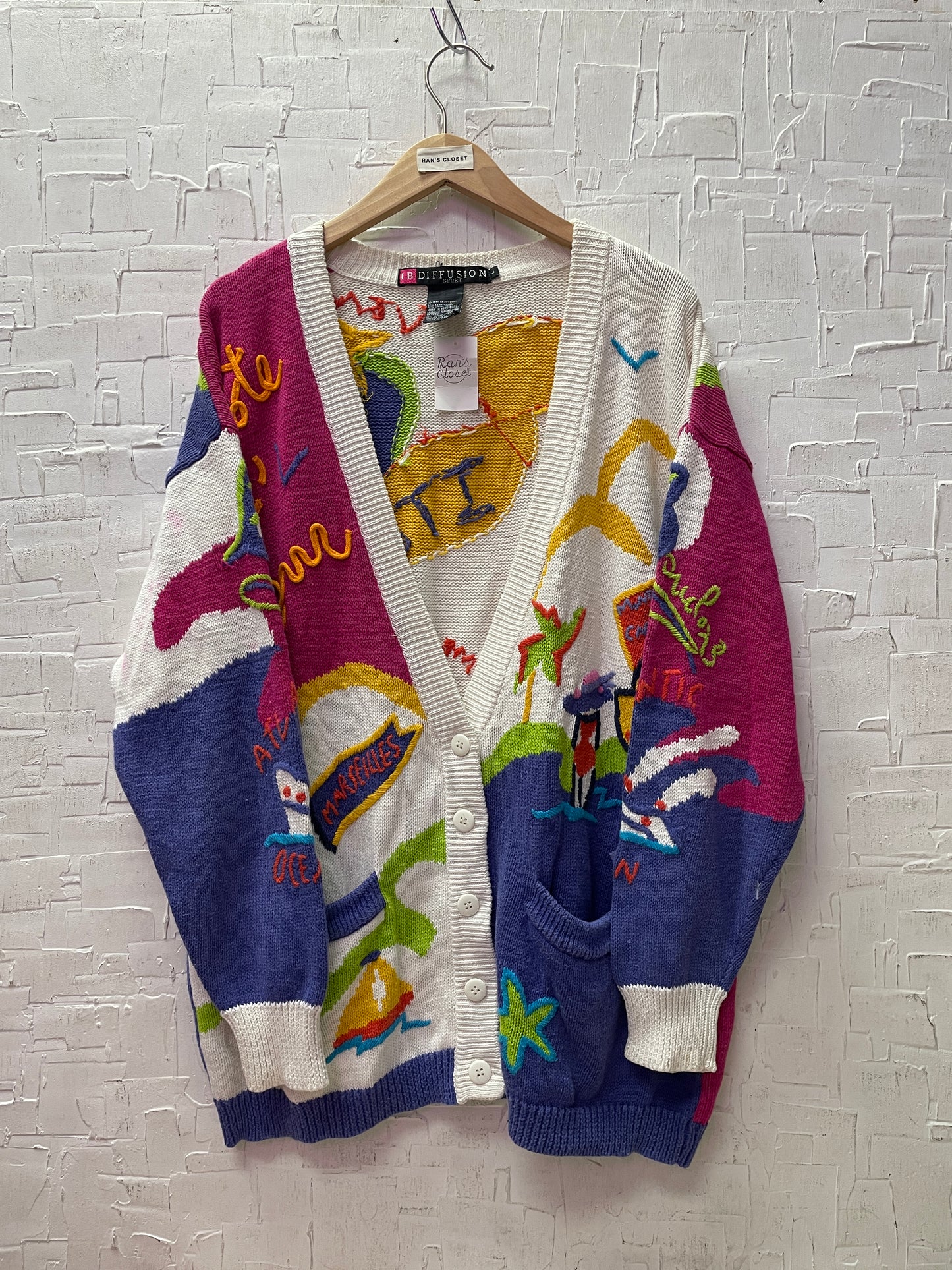 Vintage 1991 I.B. Diffusion Sport Italia Applique Cardigan