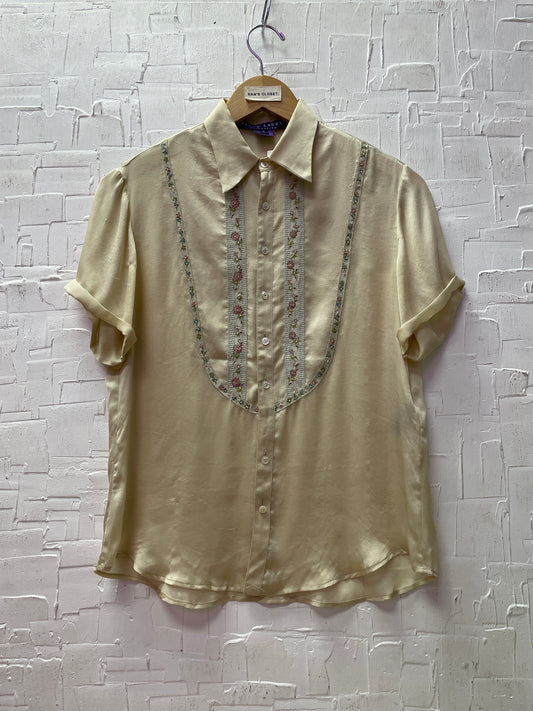 Vintage 2003 Ralph Lauren Collection Purple Label Silk Blouse with Beaded Floral Details