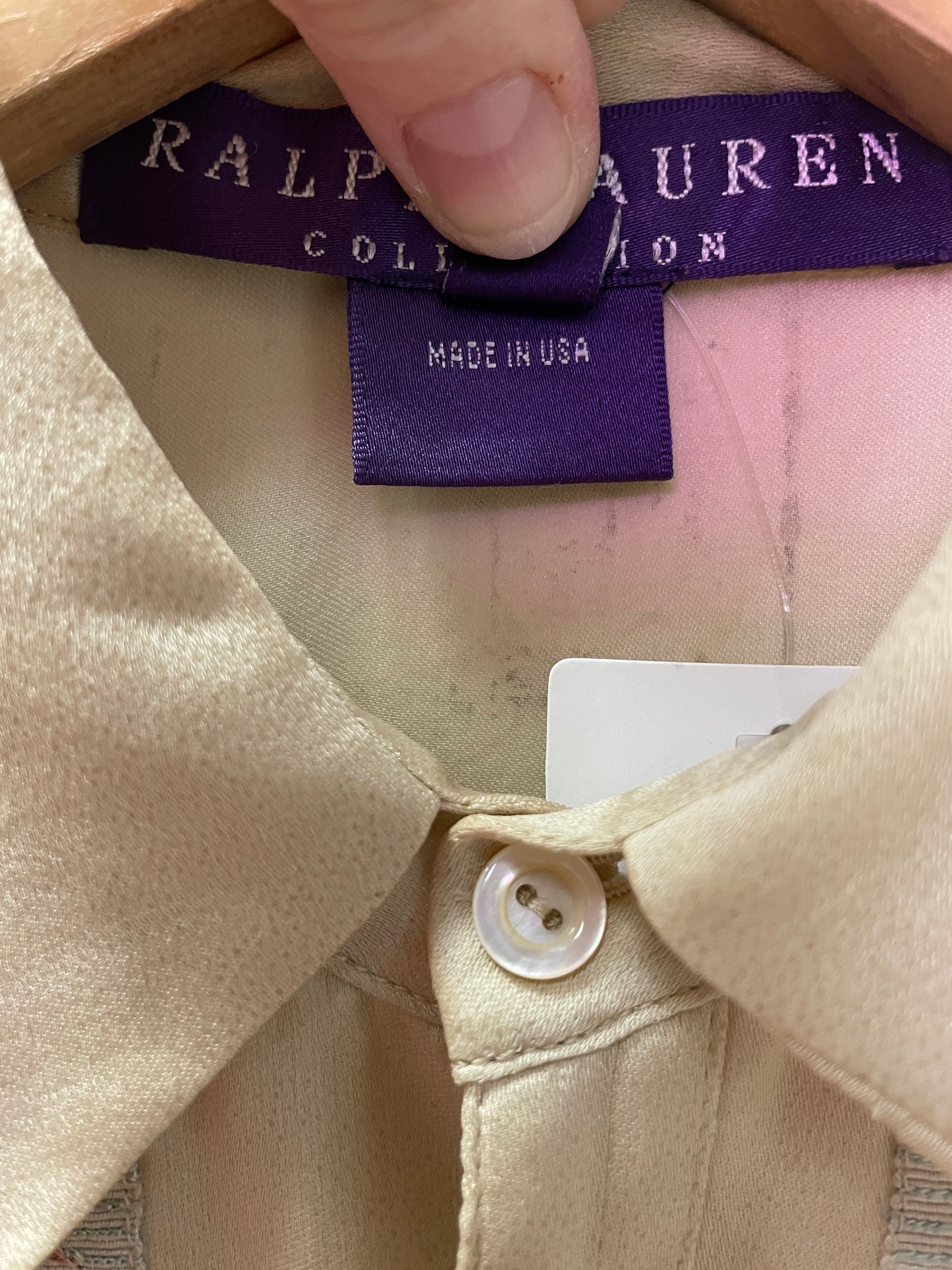 Vintage 2003 Ralph Lauren Collection Purple Label Silk Blouse with Beaded Floral Details
