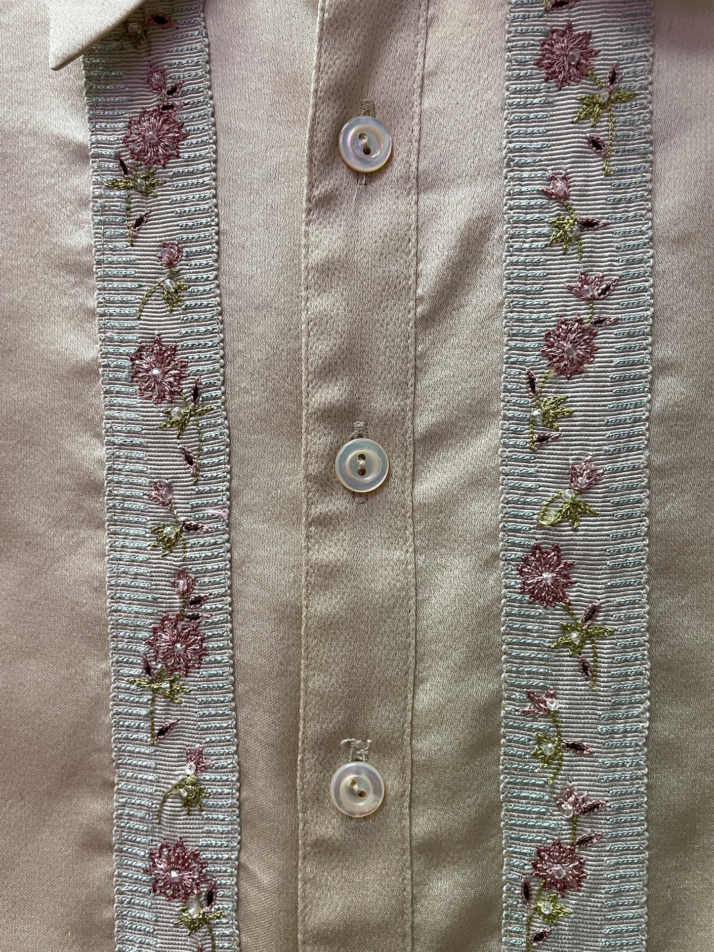 Vintage 2003 Ralph Lauren Collection Purple Label Silk Blouse with Beaded Floral Details