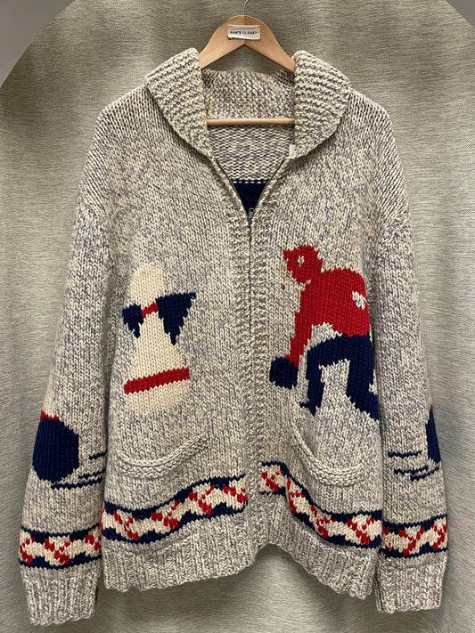 Vintage Bowling Zip Up Knit Sweater