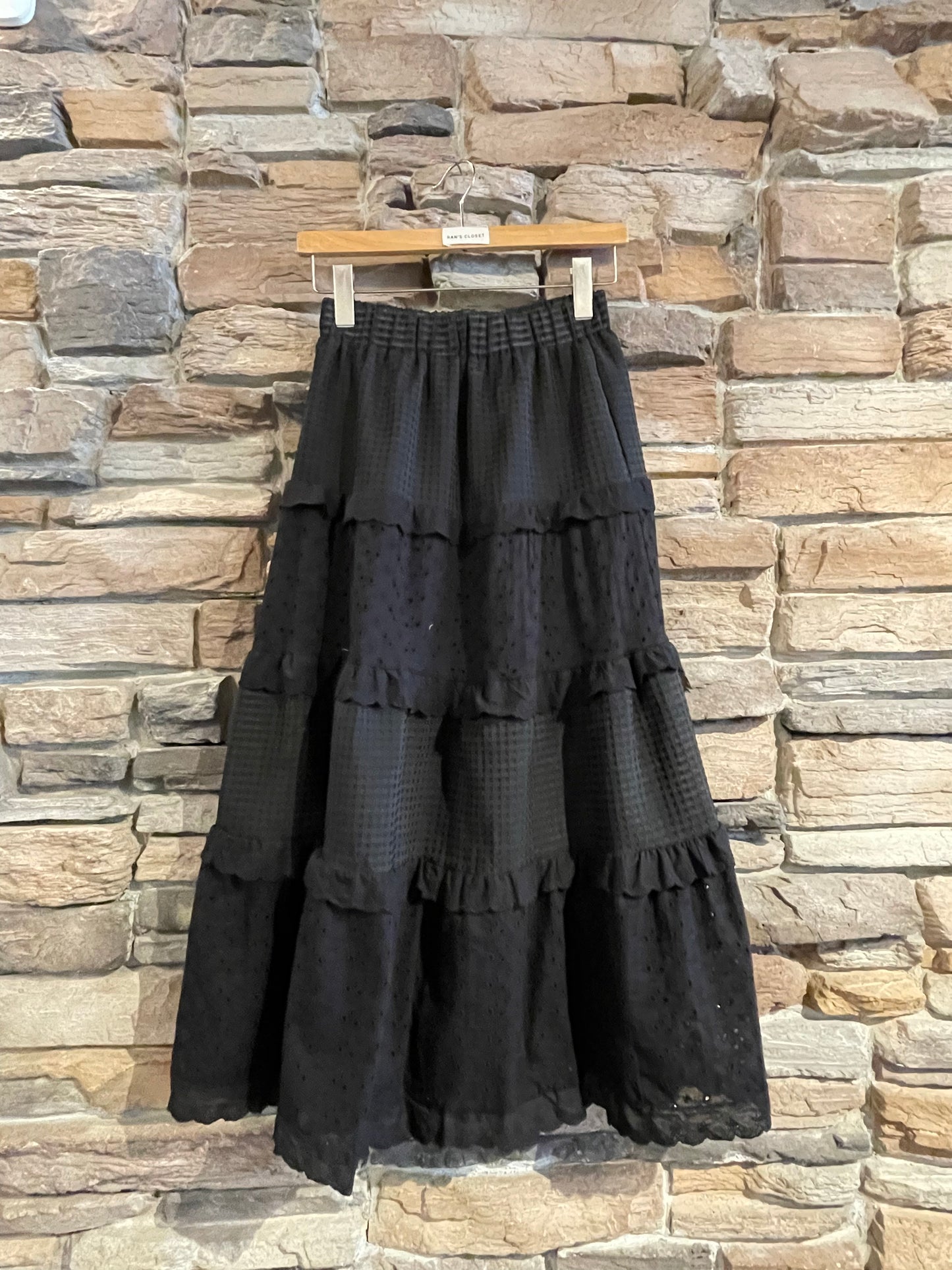 Tierred Eyelet Crosshatch Maxi Skirt