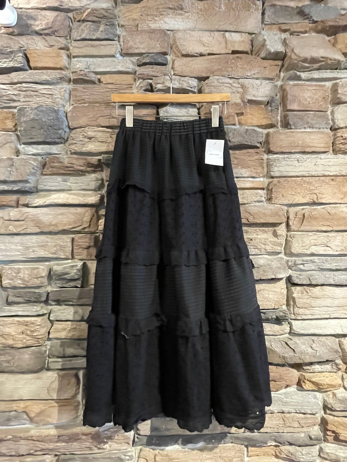 Tierred Eyelet Crosshatch Maxi Skirt