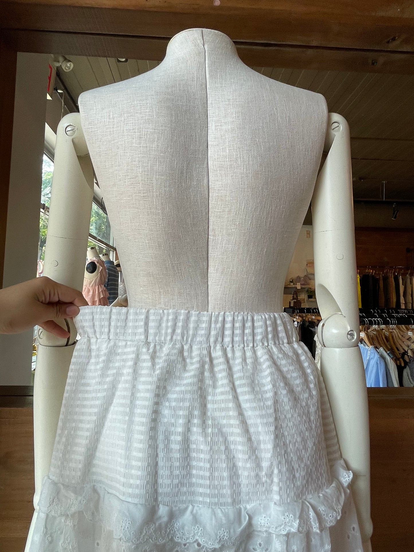 Tierred Eyelet Crosshatch Maxi Skirt