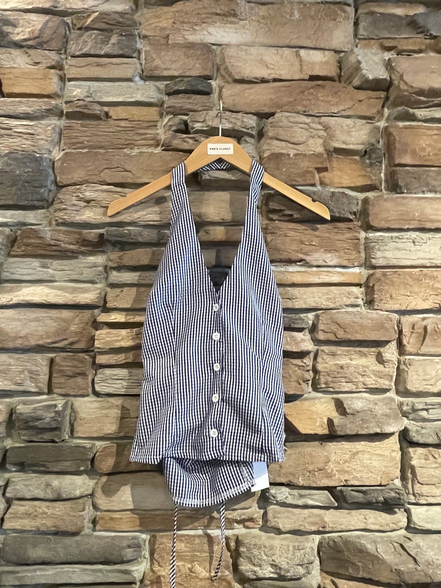Blue Gingham Button Down Halter Top