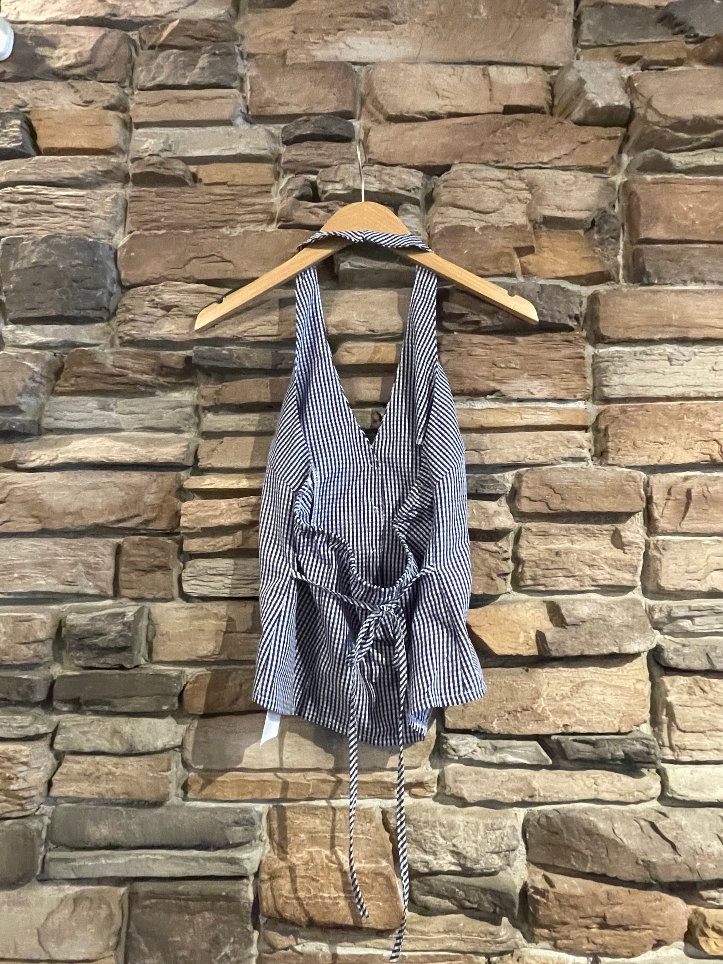 Blue Gingham Button Down Halter Top