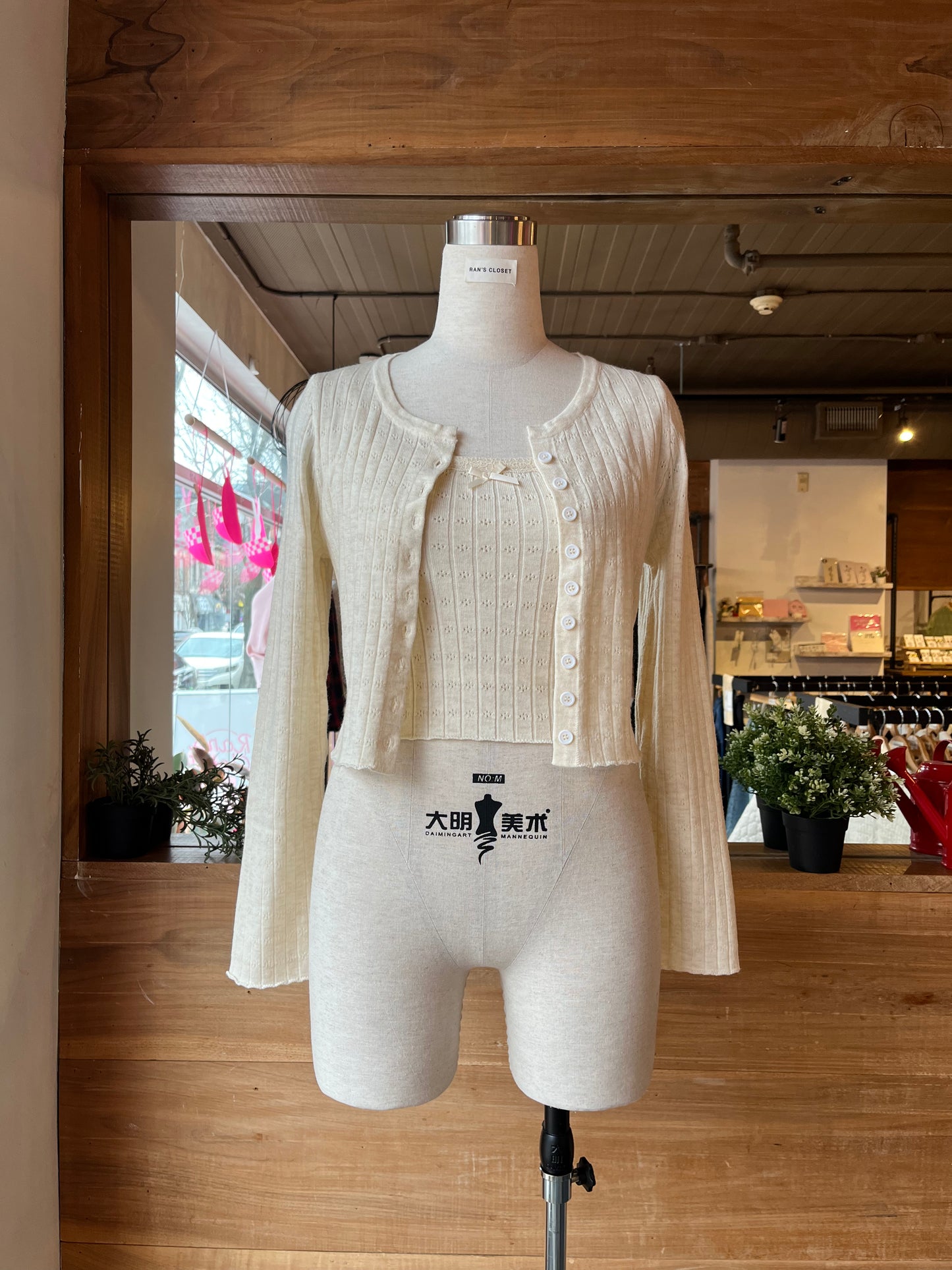 Pointelle Cardigan and Tank Top Set
