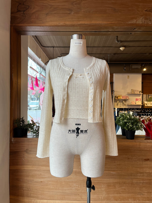 Pointelle Cardigan and Tank Top Set