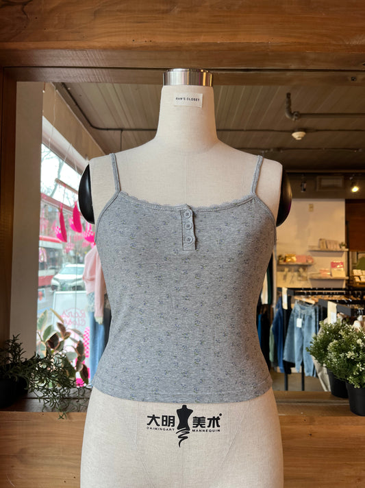 Floral Print Cropped Henley Tank Top