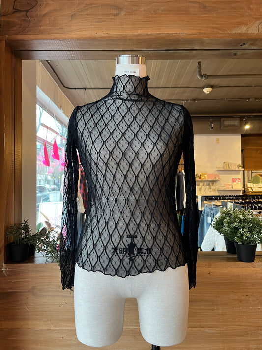 Sheer Diamond Pattern Turtle Neck