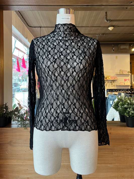 Webbed Lace Mock Neck Top