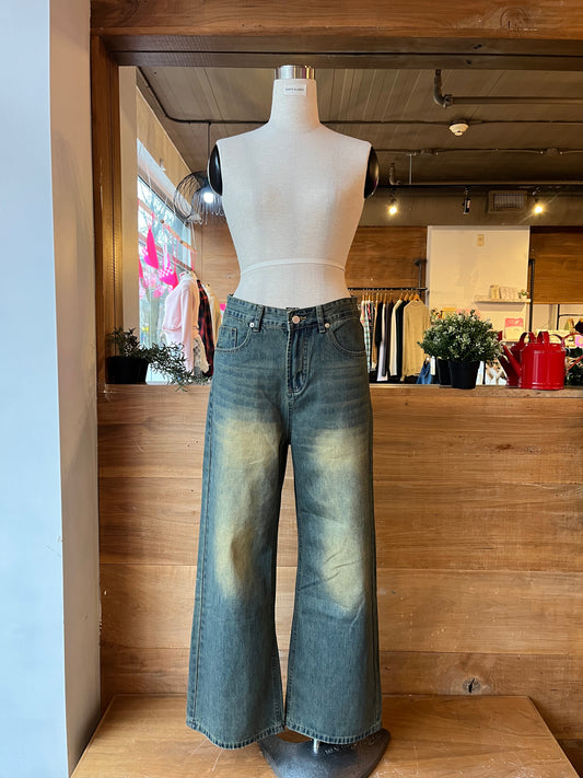 Green Wash Wide Leg Jeans