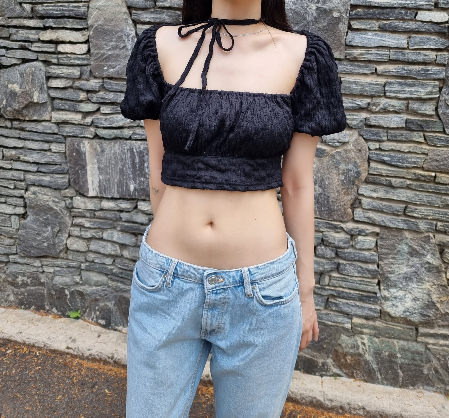 Square Neck Puff Sleeve Crop Top