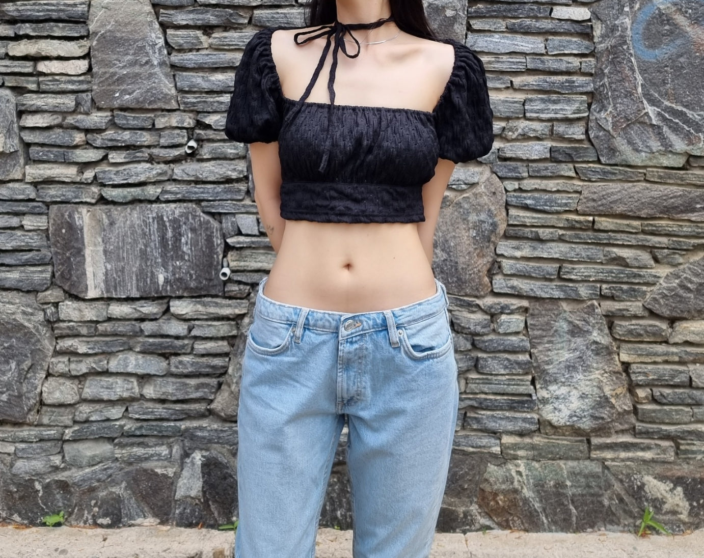 Square Neck Puff Sleeve Crop Top