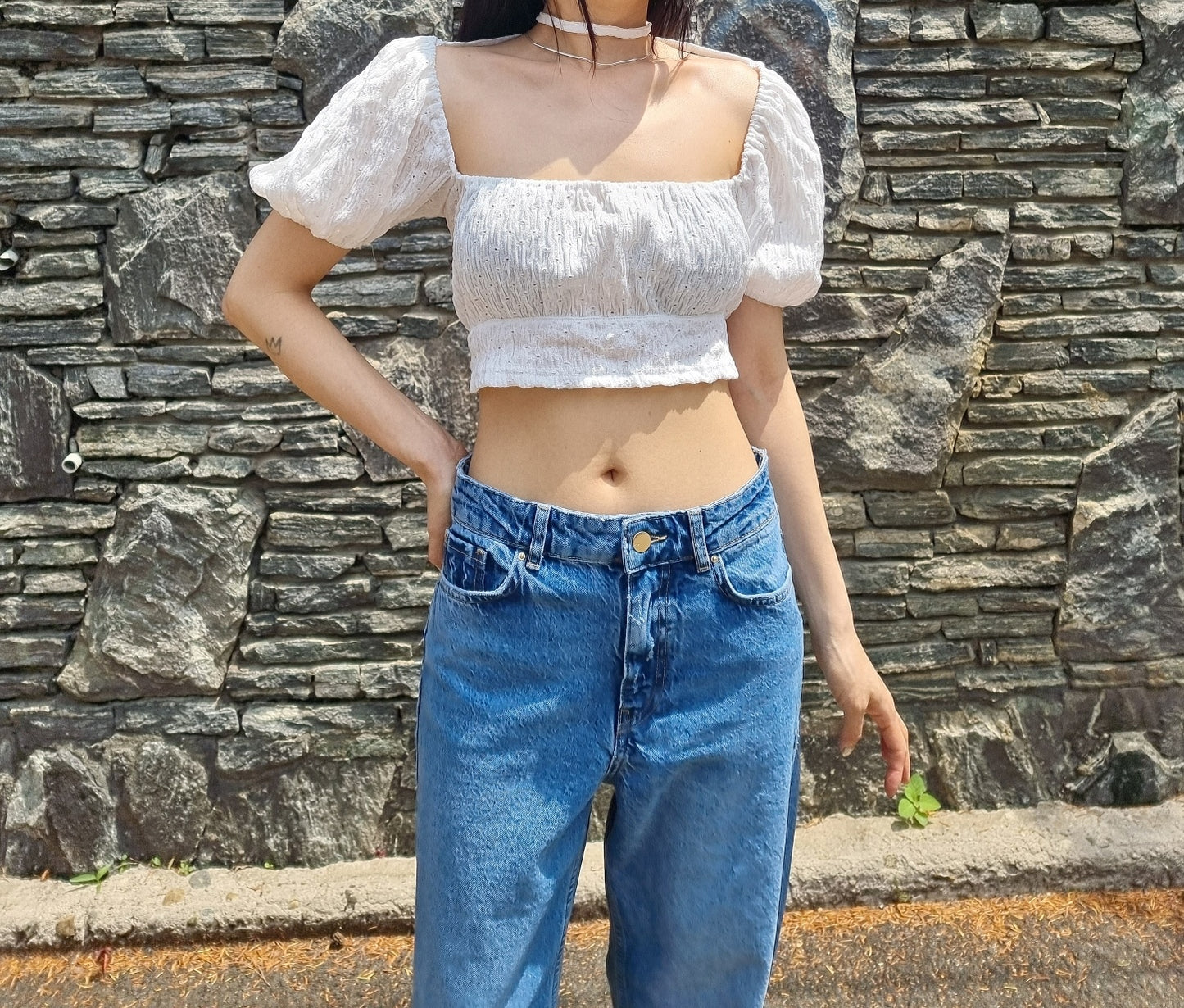 Square Neck Puff Sleeve Crop Top