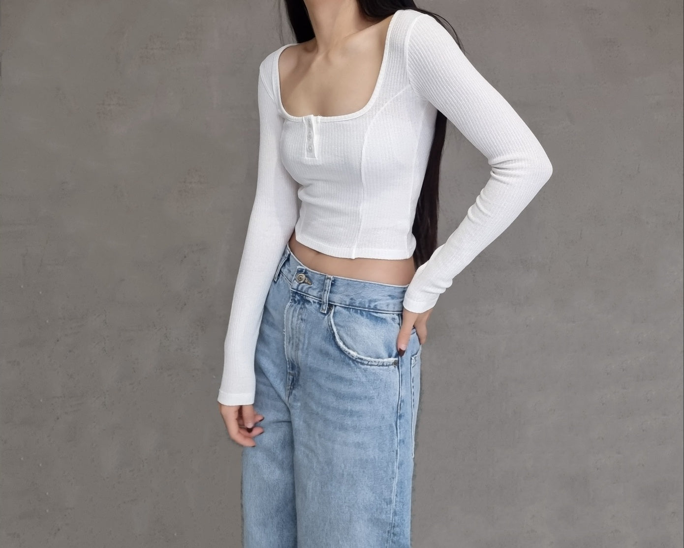 Square Neck Knit Crop Top