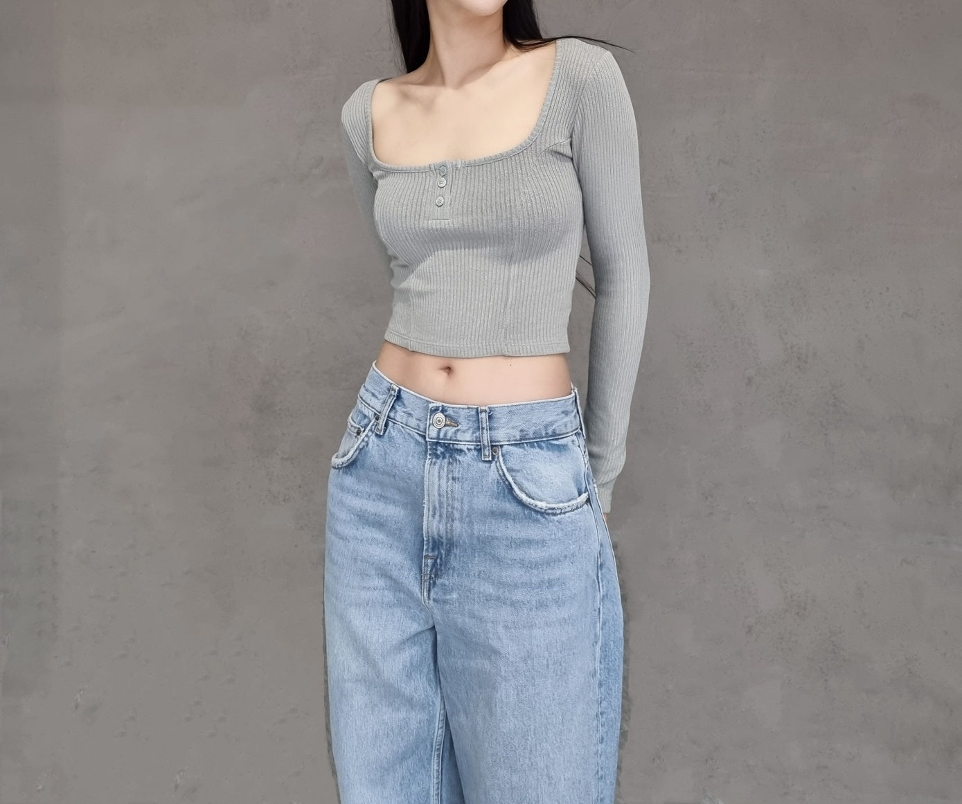 Square Neck Knit Crop Top