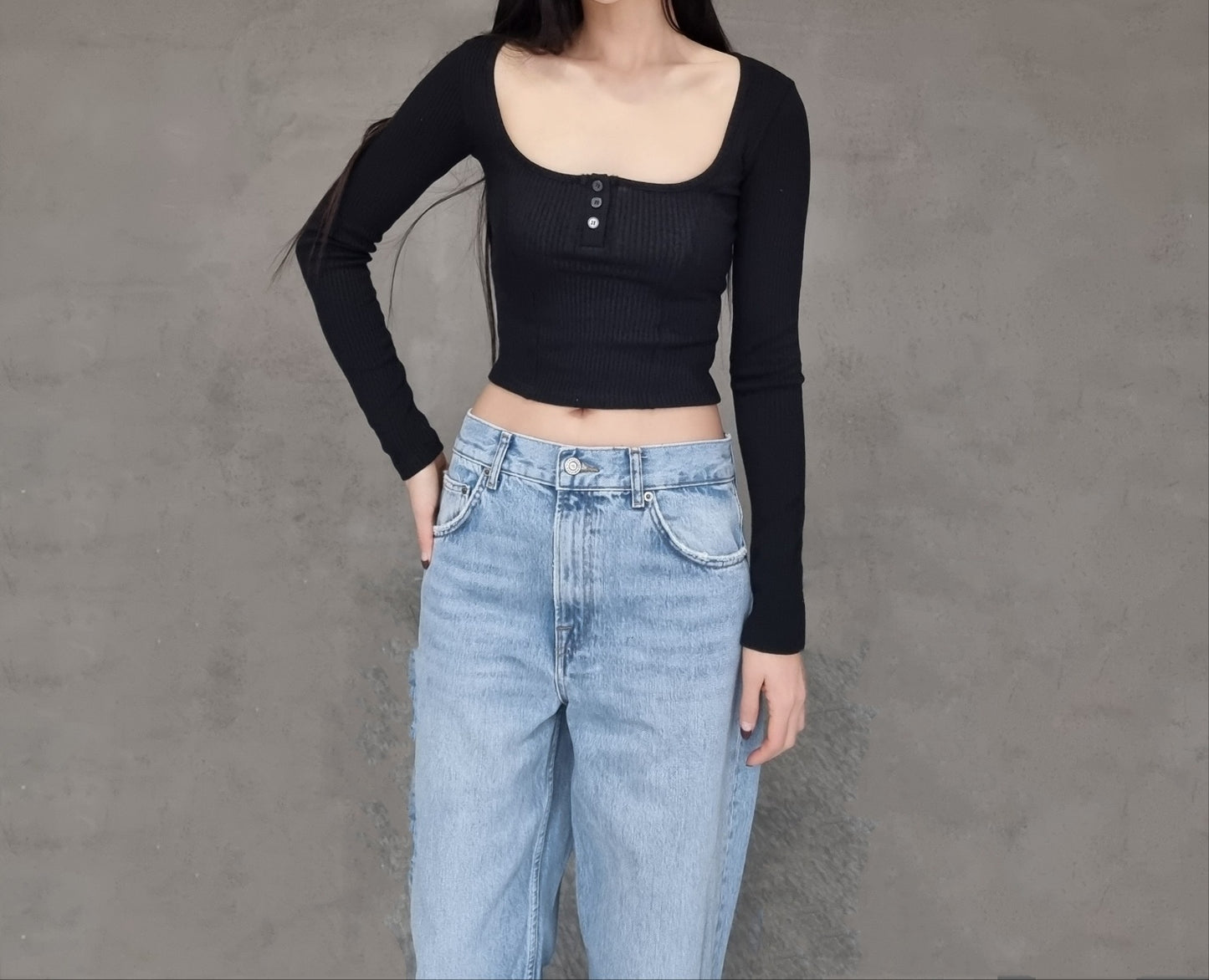 Square Neck Knit Crop Top