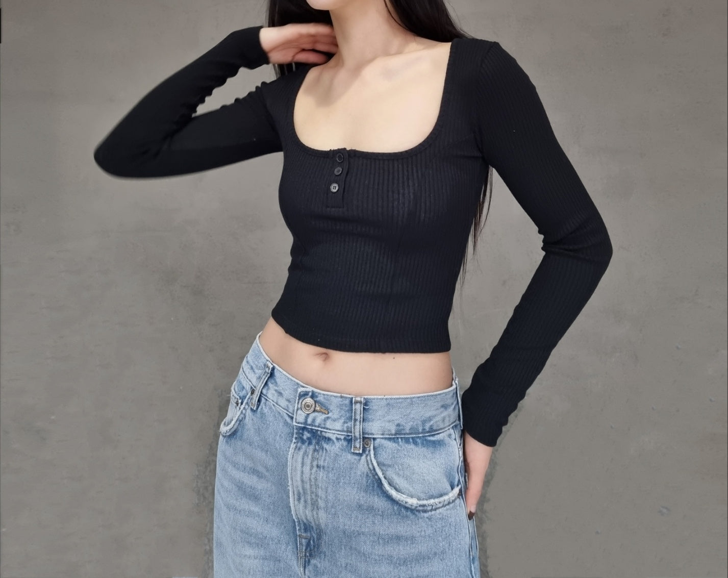 Square Neck Knit Crop Top